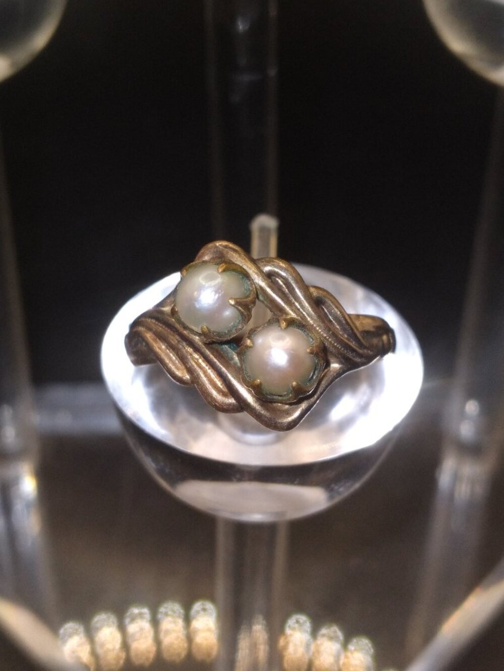 Vintage older Ring Stamped 10 K GOLD FILLED real Pearls  Size 7